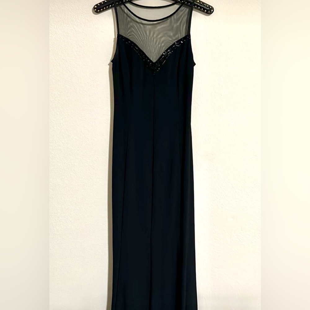 Ralph Lauren Black mesh yoke beaded mermaid jersey sleeveless evening gown 10 - Picture 3 of 5